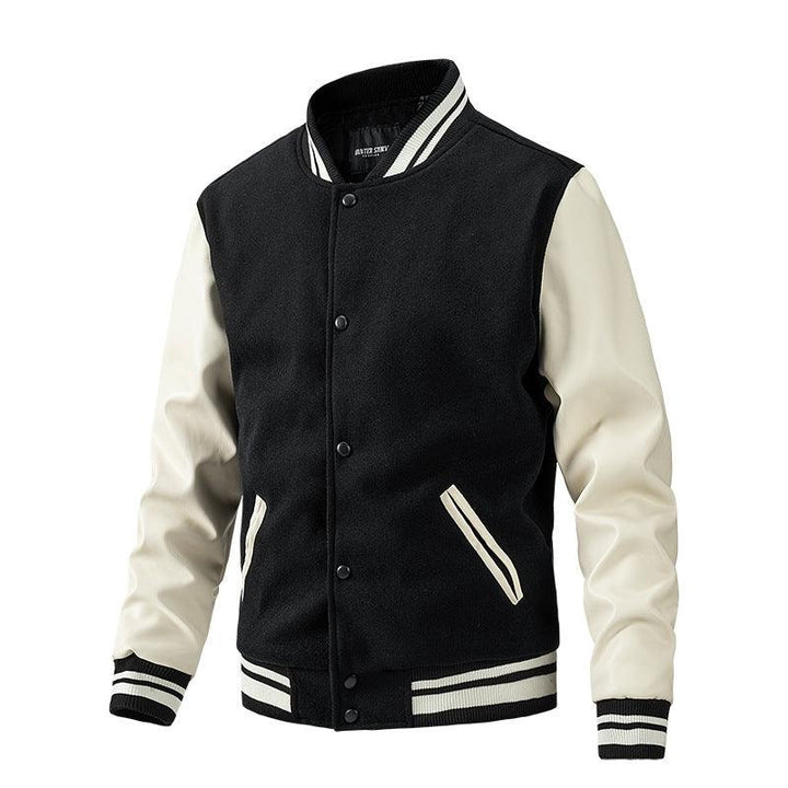 Color-Blocked Baseball Jacket with Wool - Zyllor