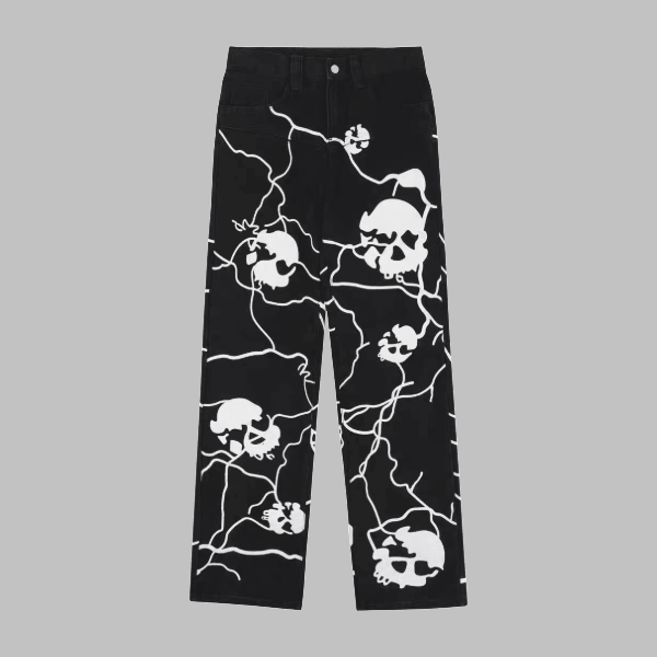 Dark Lightning Skull Jeans - Straight Fit - Zyllor