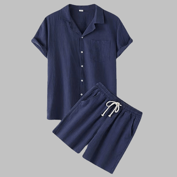 Cotton & Linen Two-Piece Suit - Short Sleeve Shirt & Shorts - Zyllor