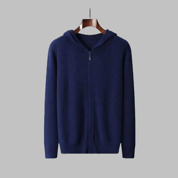 Cashmere Hoodie Cardigan Loose Knit Wool Sweater with Zipper - Zyllor