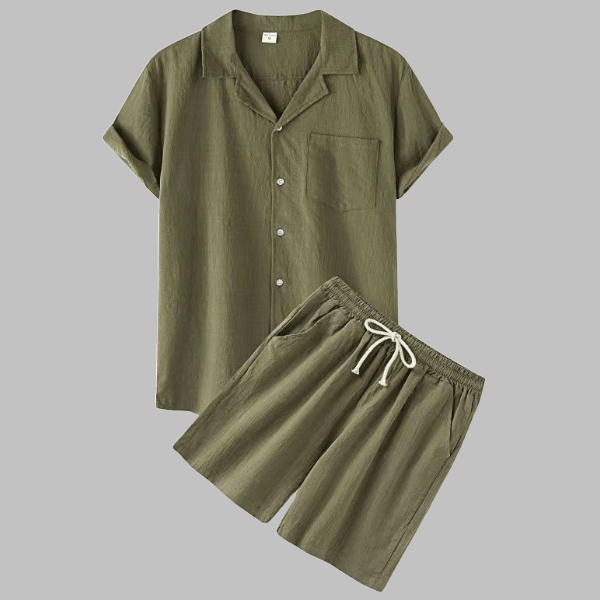 Cotton & Linen Two-Piece Suit - Short Sleeve Shirt & Shorts - Zyllor