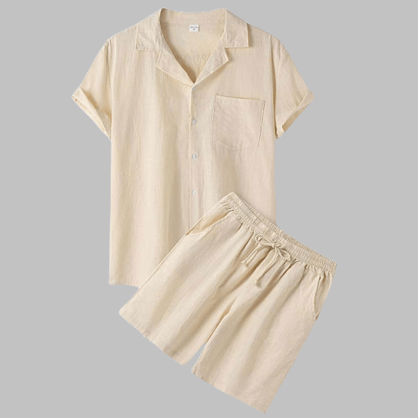 Cotton & Linen Two-Piece Suit - Short Sleeve Shirt & Shorts - Zyllor