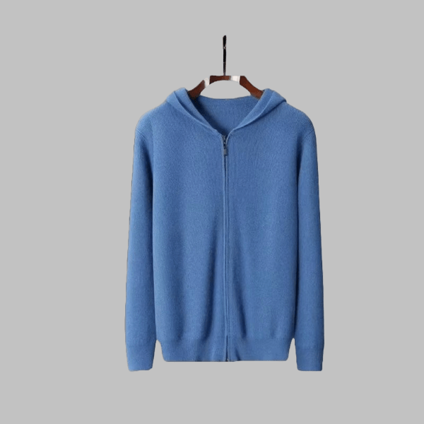 Cashmere Hoodie Cardigan Loose Knit Wool Sweater with Zipper - Zyllor