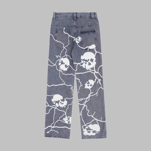 Dark Lightning Skull Jeans - Straight Fit - Zyllor