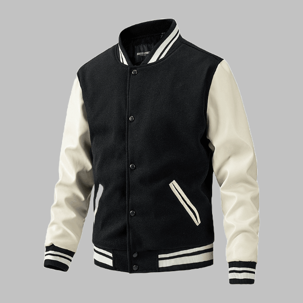 Color-Blocked Baseball Jacket with Wool - Zyllor