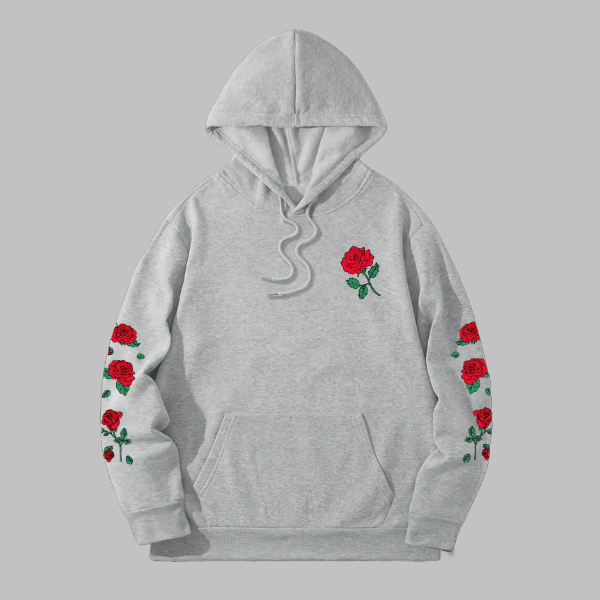 Red Rose Off-Shoulder Sweatshirt - Loose Fit Hoodie - Zyllor