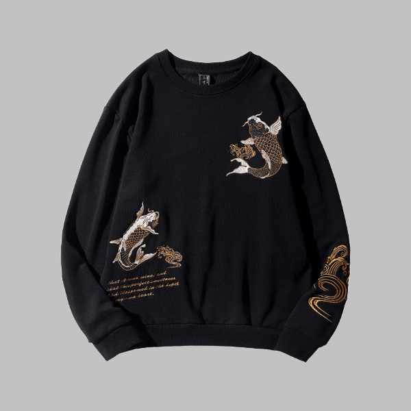 Embroidered Koi Cotton Sweatshirt - Zyllor