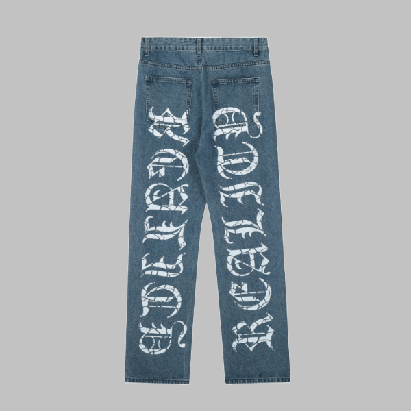 Gothic Letter Washed Jeans - Loose Fit - Zyllor