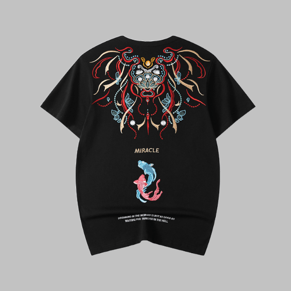 Chaopai Chinese Koi Embroidery T-Shirt - Loose Fit - Zyllor