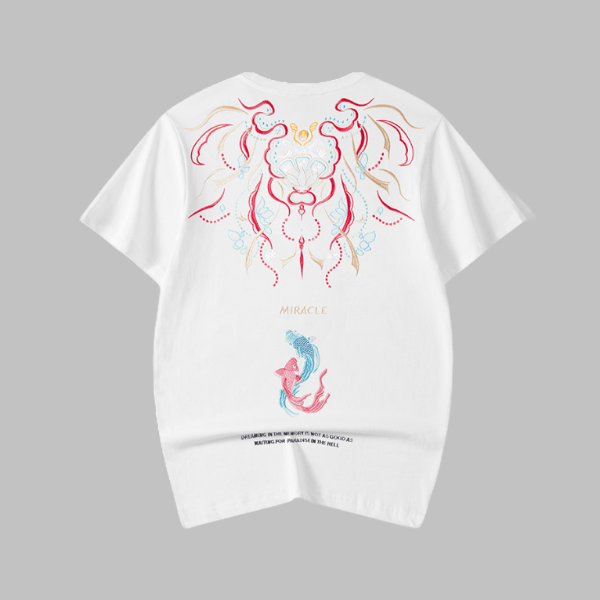 Chaopai Chinese Koi Embroidery T-Shirt - Loose Fit - Zyllor