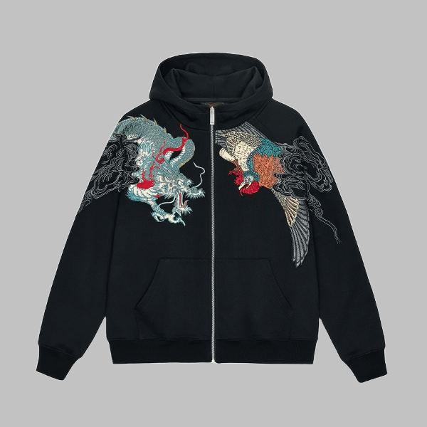 Dragon & Phoenix Embroidered Cardigan - Casual Sweatshirt - Zyllor