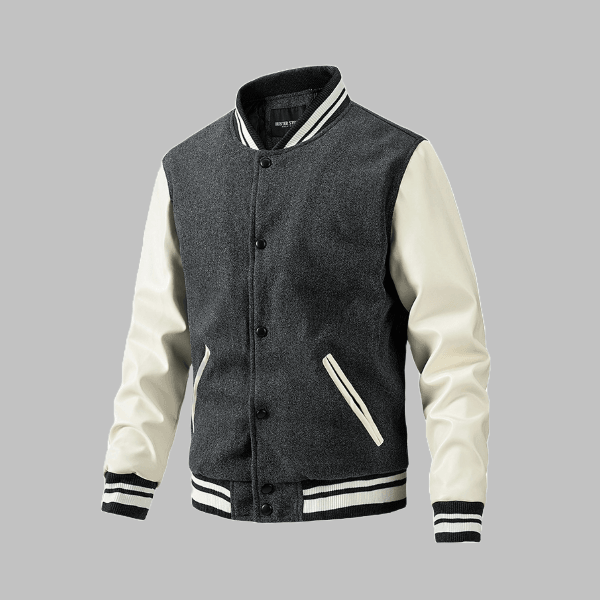 Color-Blocked Baseball Jacket with Wool - Zyllor